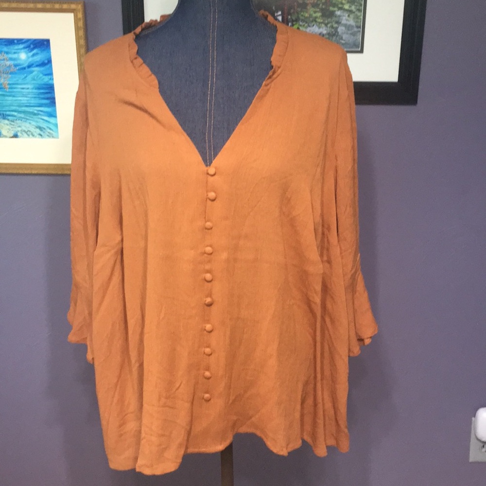 Modcloth Brown Button Top Ruffled 3/4 Sleeve NWT